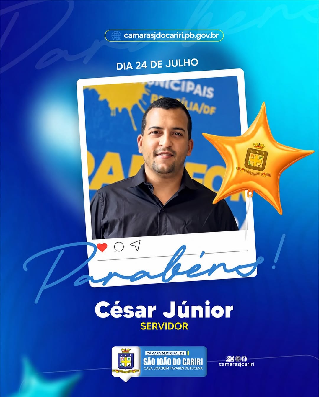 Hoje, dia 24 de julho, comemoramos com alegria o aniversário de nosso servidor, César J...