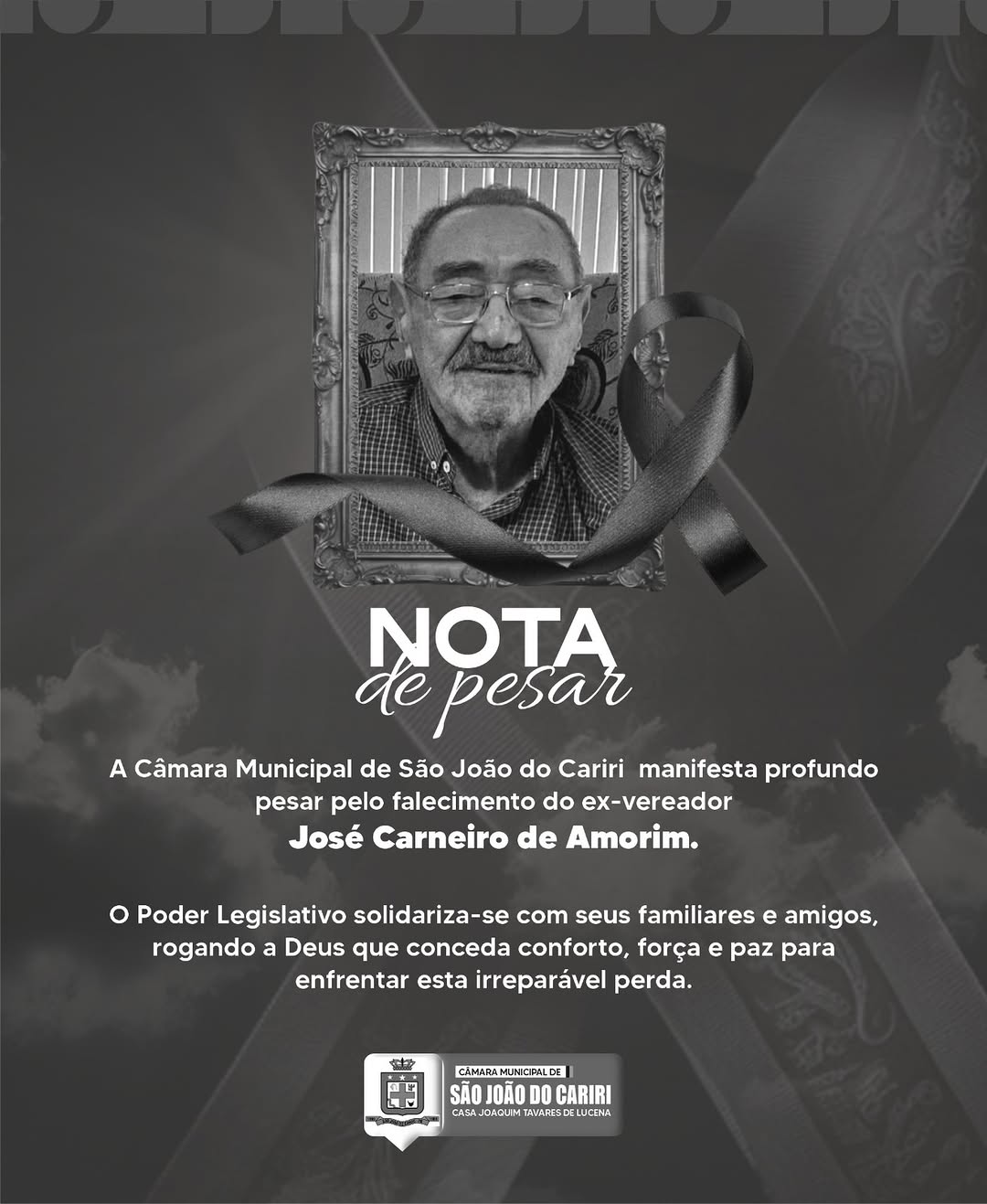 Câmara Municipal de São João do Cariri lamenta falecimento do ex-vereador José Carneiro de Amorim
