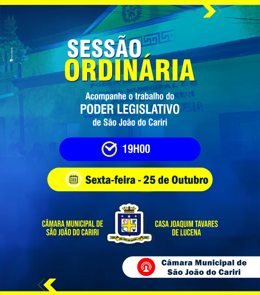 Câmara de São João do Cariri realizará sessão ordinária nesta sexta e votará contas relativas de 2018 do ex-prefeito Cosme Gonçalves