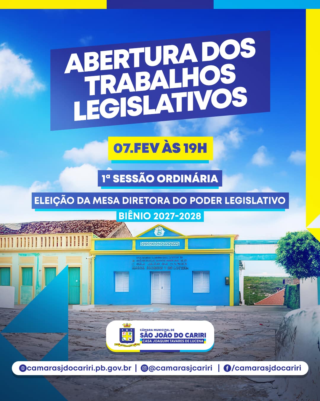 Câmara de São João do Cariri retoma trabalhos Legislativos e elegerá Nova Mesa Diretora nesta sexta-feira