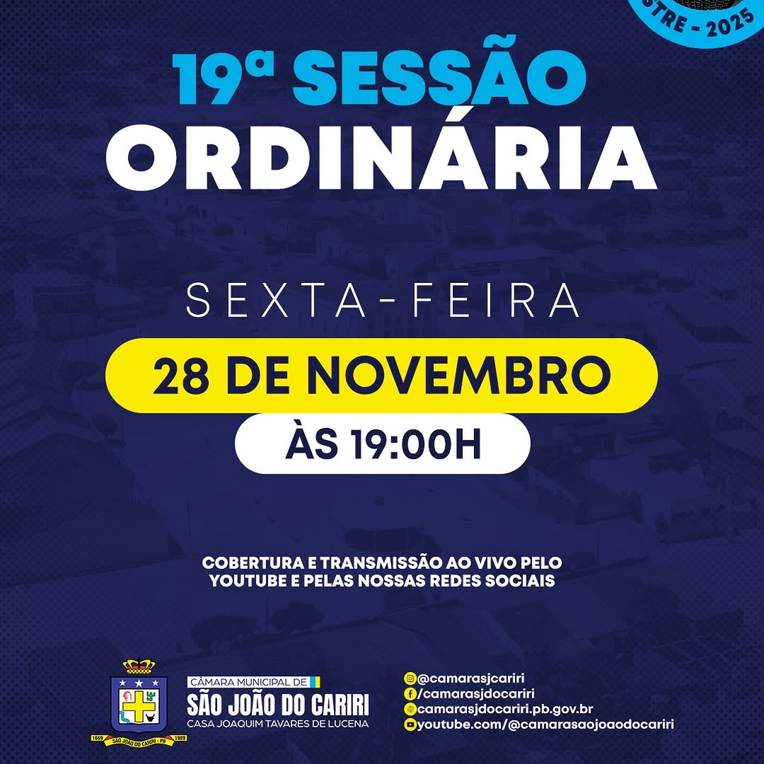 Câmara de São João do Cariri realiza 19ª sessão ordinária na sexta