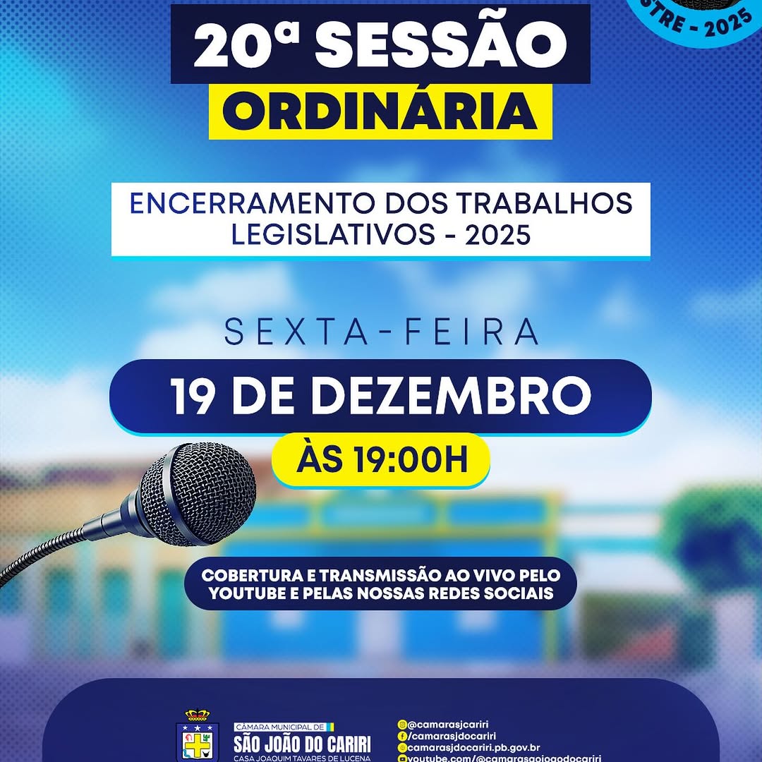 Câmara de São João do Cariri Encerra 2025 com Última Sessão Ordinária