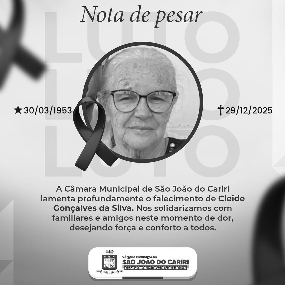 Câmara de São João do Cariri expressa pesar pela morte de Cleide Gonçalves da Silva