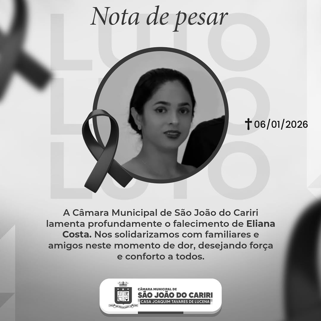Câmara de São João do Cariri manifesta luto por Eliana Costa, vítima de acidente