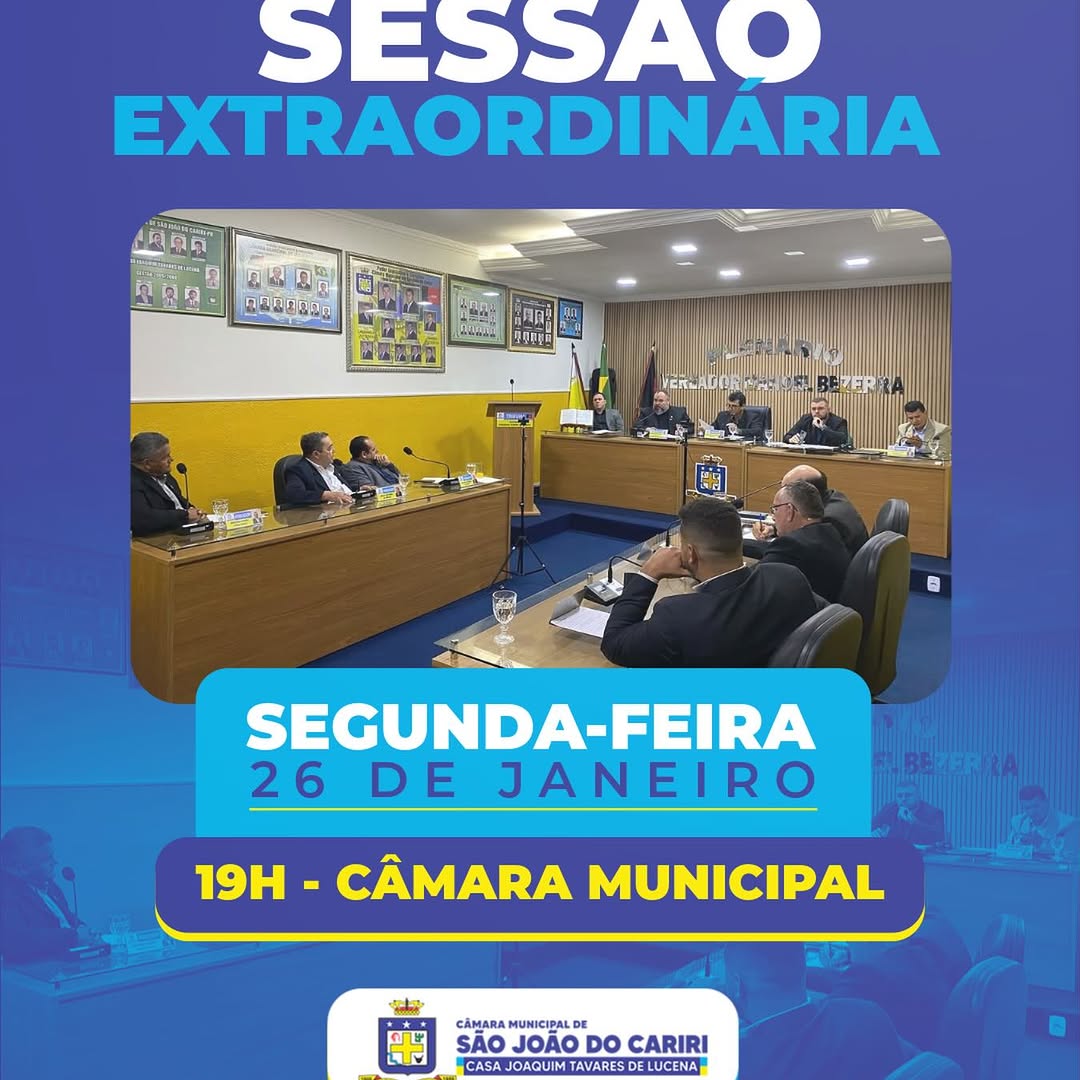 Câmara de São João do Cariri realiza 1ª sessão extra com pauta crucial