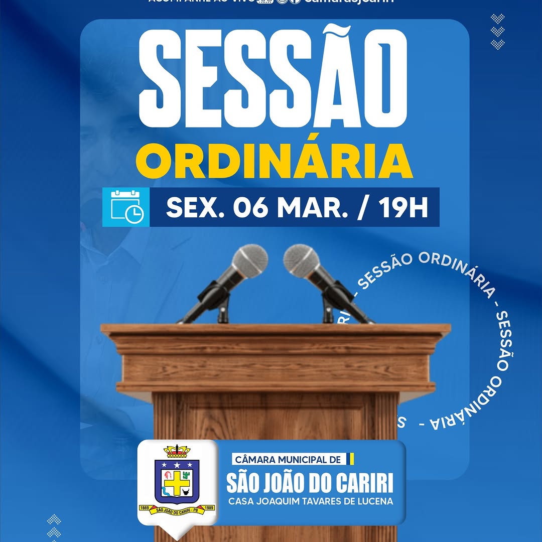 Câmara de São João do Cariri: 2ª Sessão Ordinária debaterá propostas