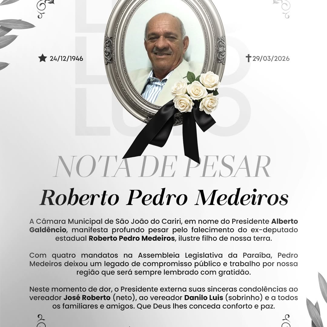São João do Cariri: Luto oficial pela morte do ex-deputado Pedro Medeiros