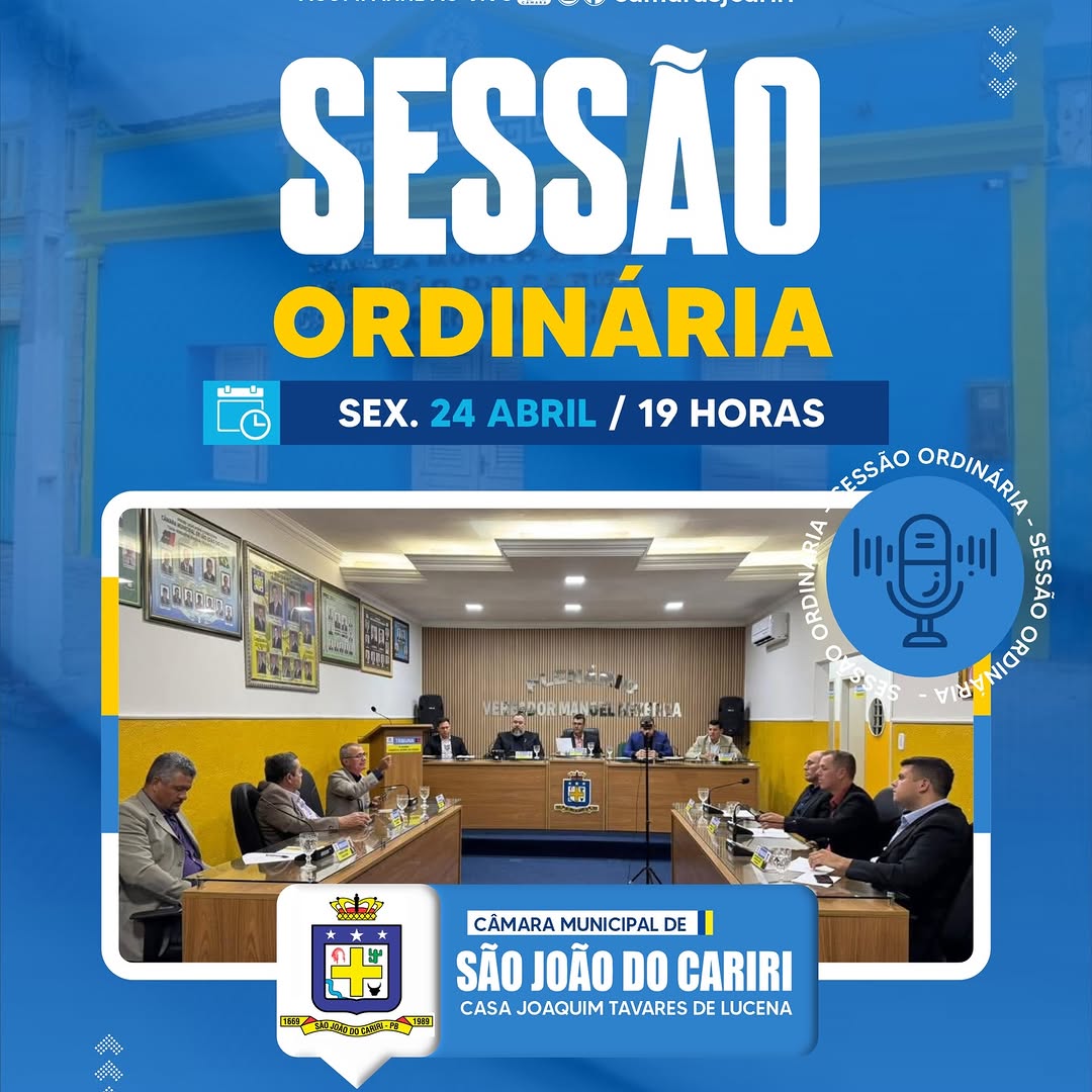Câmara de São João do Cariri realiza 5ª Sessão Ordinária nesta sexta-feira