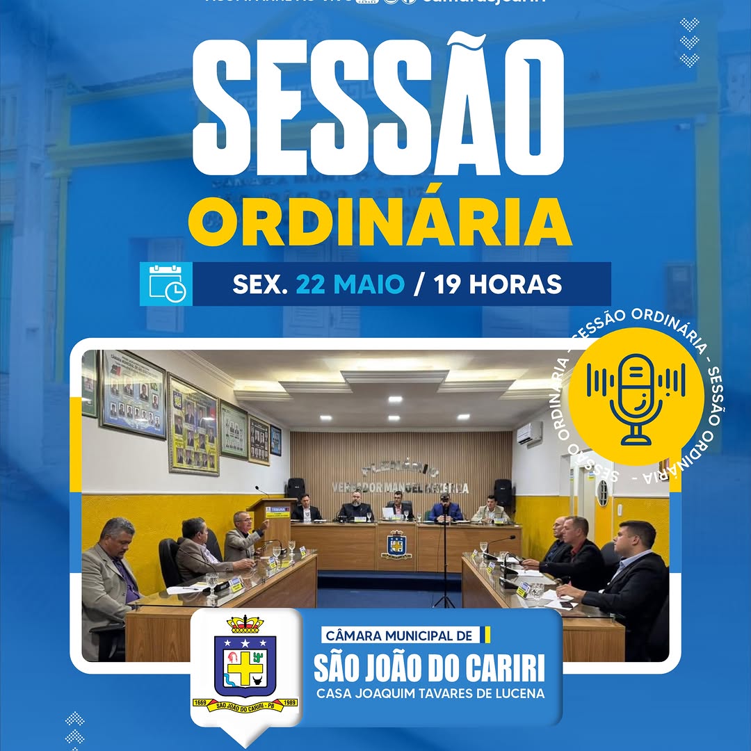 Câmara de São João do Cariri realiza 7ª Sessão Ordinária com transmissão ao vivo