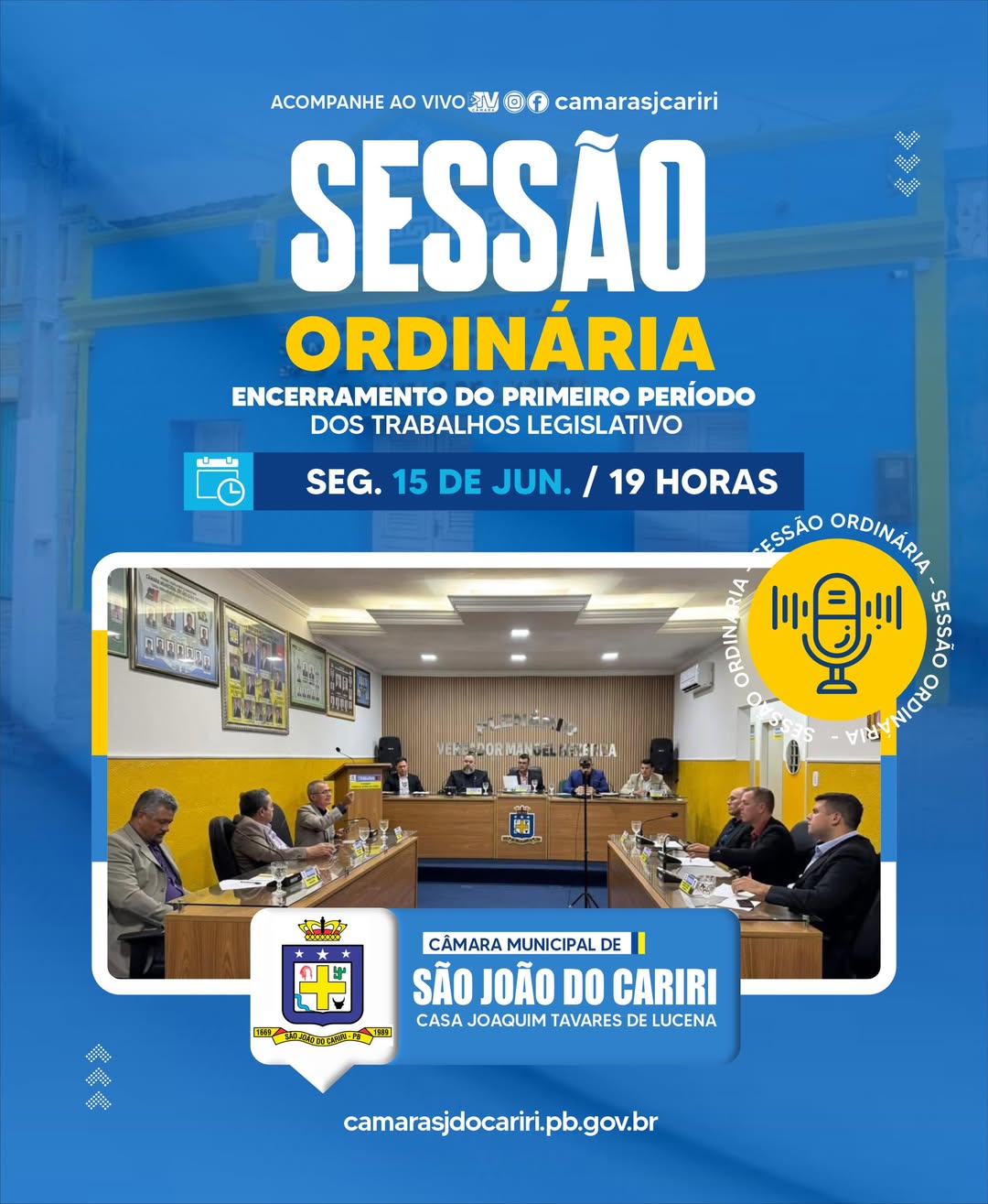 Câmara de São João do Cariri convoca para última sessão ordinária do semestre